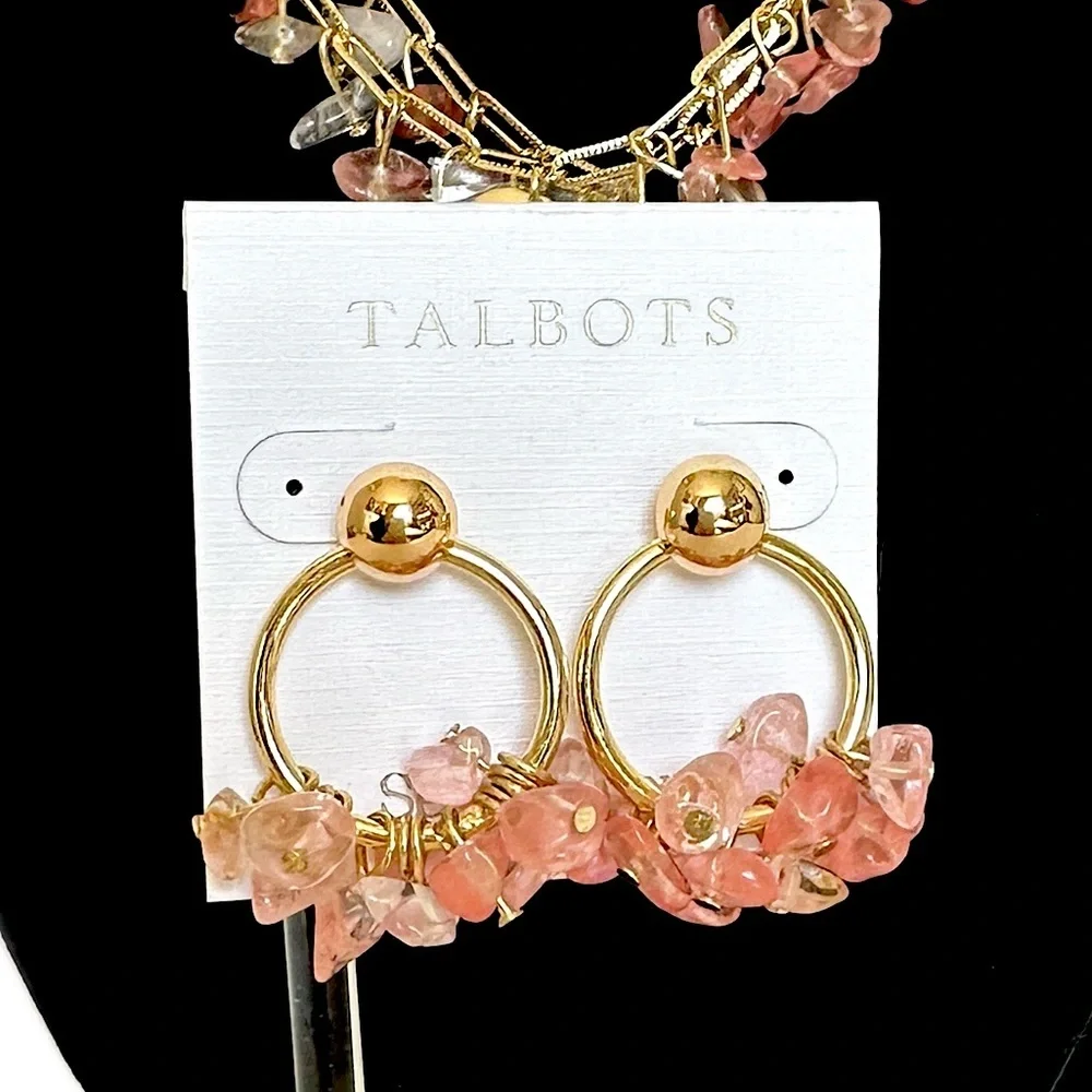 Talbots Pink and Gold Charm Hoop Earrings NWT